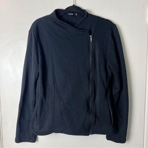 Saint + Sofia Women’s Biker Jacket Organic Cotton Black Asymmetrical Zip Sz. 12